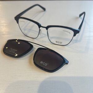 Matte Black Rectangular Glasses with Clip-On Sunglasses